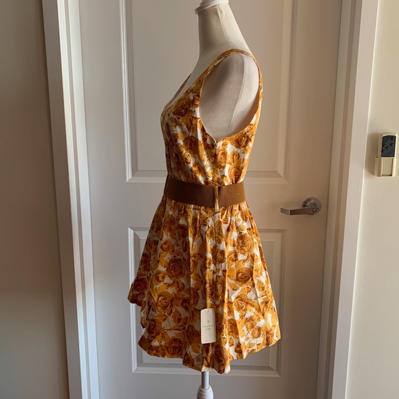 Forever 21 NEW Floral Sleeveless Mini Dress Medium Gold Brown Flare Contemporary - Picture 10 of 10